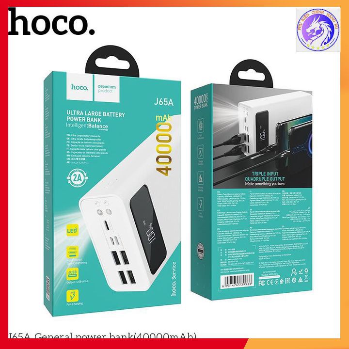 Sạc Dự Phòng Hoco DB119 / Hoco J65A Dung Lượng 40000 mAh Có Đèn Pin - Màn Hình Led - Hàng Chính Hãng