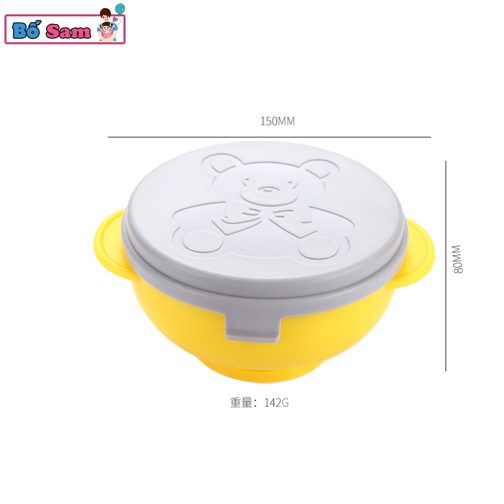 Bát ăn dặm cho bé cách nhiệt inox 2 lớp có đế hút chân không chống đổ, chống lật có nắp Shop Bố Sam