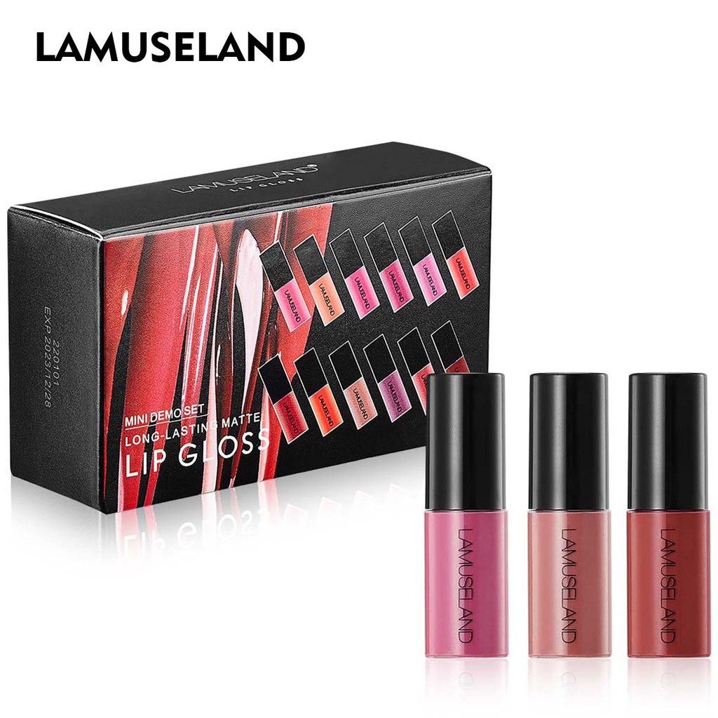 LAMUSELAND Bộ 12 son lì không khô môi mini thích hợp khi đi du lịch L18L12 12pcs mỹ phẩm lamuseland chính hãng