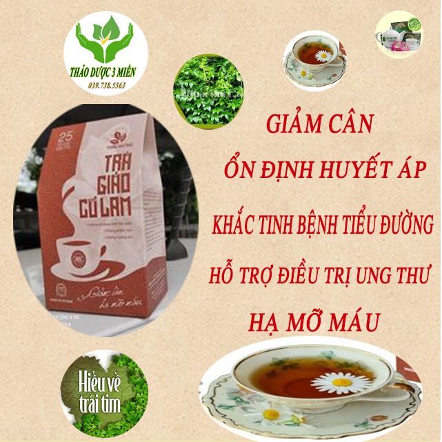 Trà thảo dược giảo cổ lam giảm cân hạ mỡ máu ngăn ngừa tai biến gói 25 túi lọc 5gr hàng chính hãng sale kịch sàn