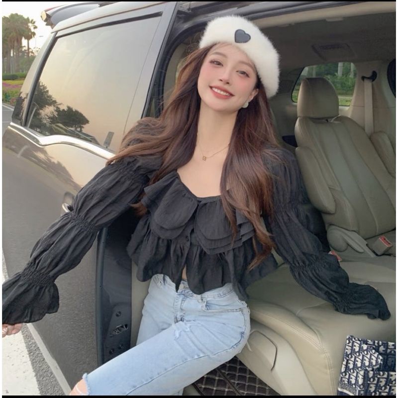 ÁO TAY DÀI BÈO CÔNG CHÚA NHÚNG XINH CROPTOP A43