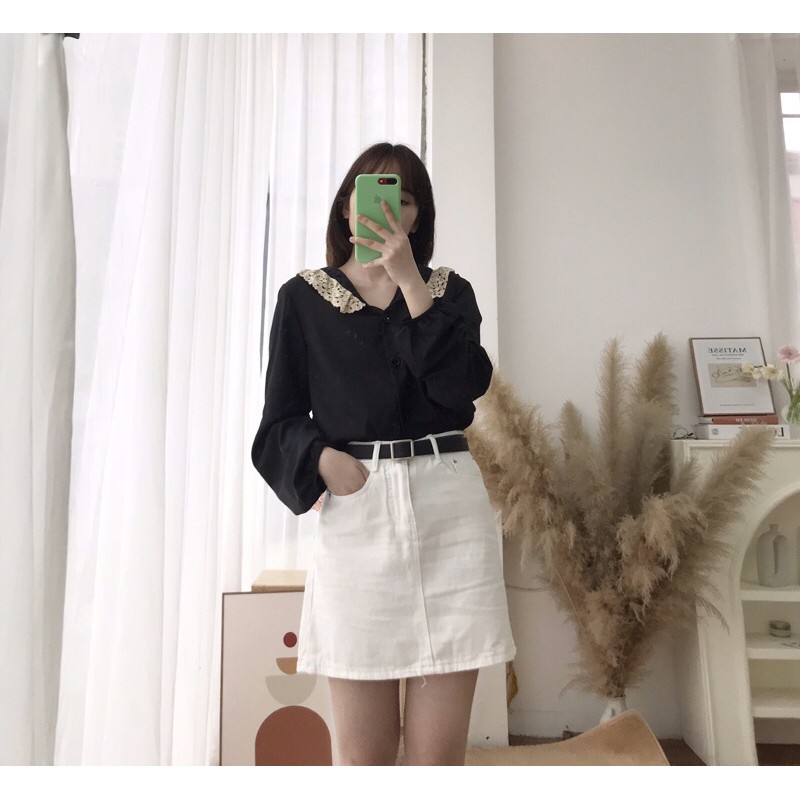 [Tặng Kèm Scrunchies] Áo sơ mi phối ren style ulzzang