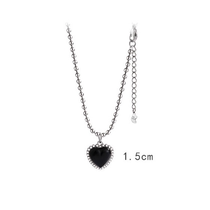 Vòng cổ Thép Titan Mặt Trái Tim Màu Đen Phong Cách Hip Hop Đơn Giản Thời Trang Cho Nữ