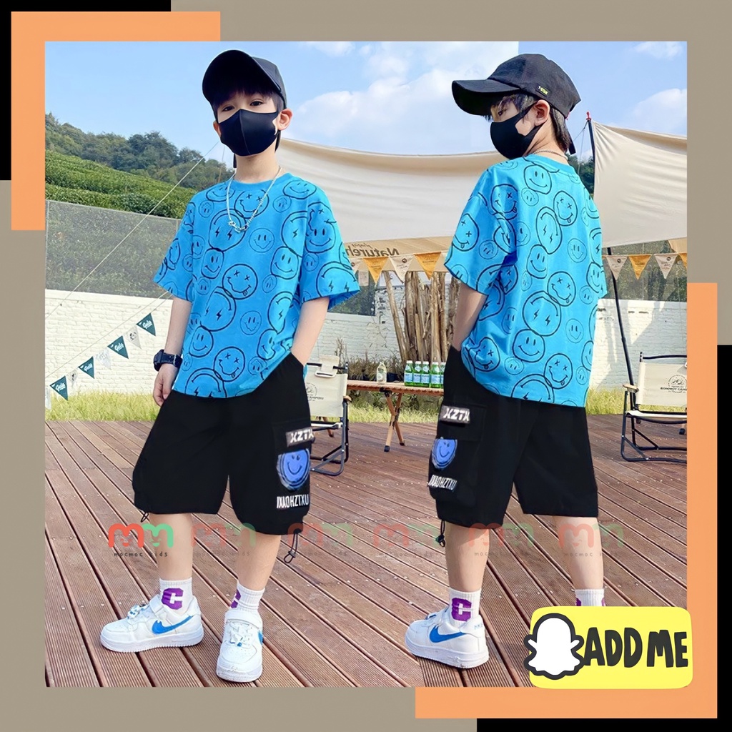 Đồ bộ bé trai size đại cồ áo thun rộng phối quần short túi hộp dây rút thun cotton co dãn 4 chiều cho bé 9kg đến 52kg