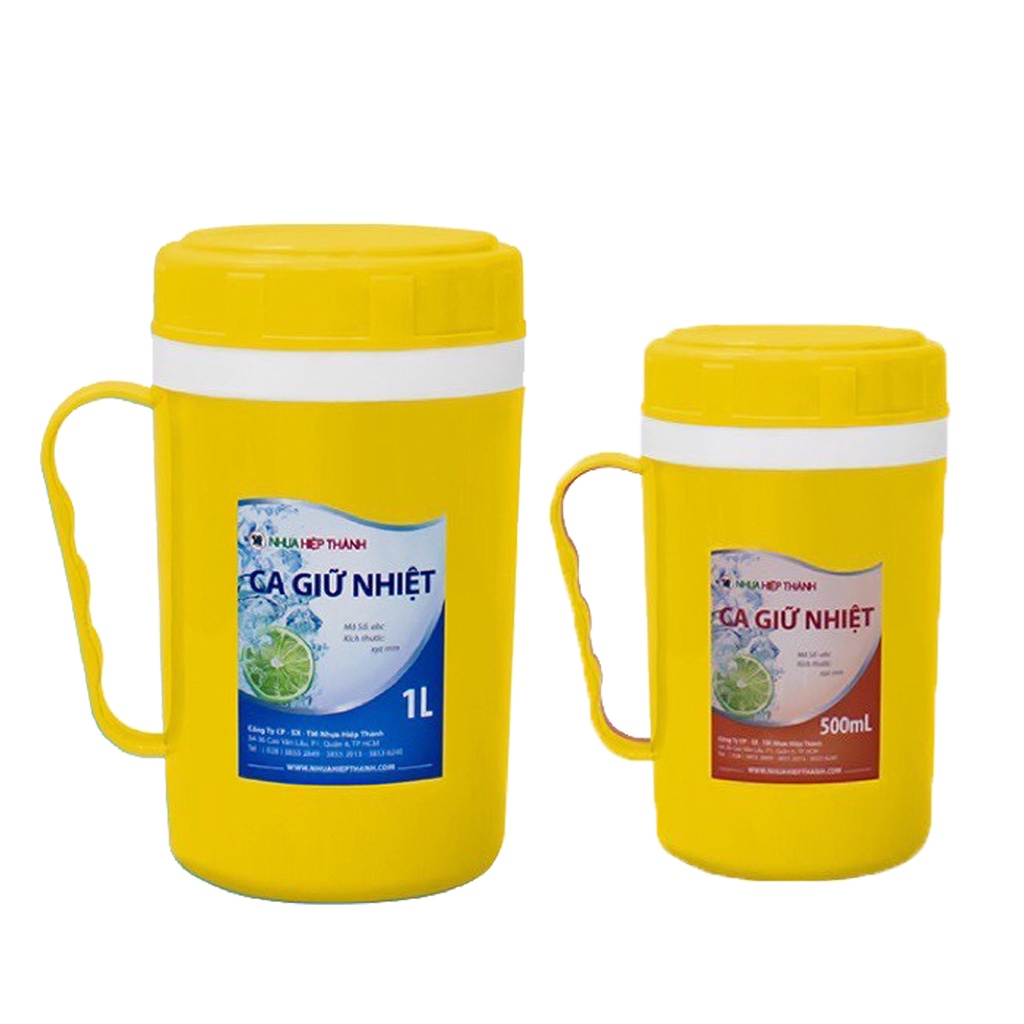 Ca giữ nhiệt nắp xoay có tay cầm nhựa Hiệp Thành loại 500/1000 ml - giao màu ngẫu nhiên