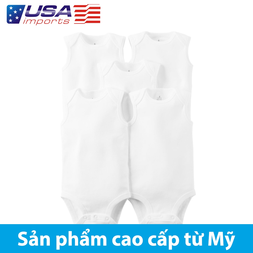 Set 5 áo liền thân dạng tam giác trắng sát nách Car-tờ Auth Từ Mỹ (5-bodysuit-trang-coc-tay)