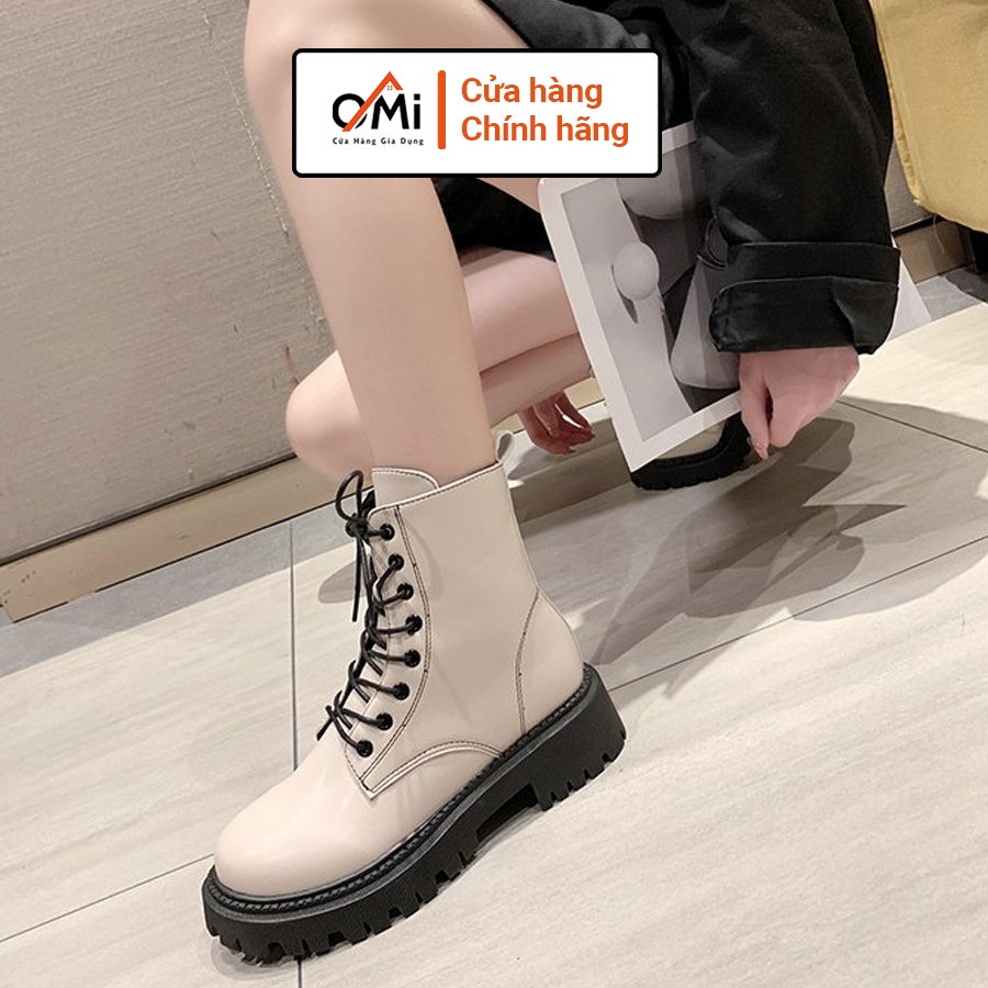 Giày bốt nữ cao cấp loại 1, giày boot nữ thời trang OMI đế cao 3-5cm có khóa cài ở bên chất liệu da min đế cao su mềm | BigBuy360 - bigbuy360.vn