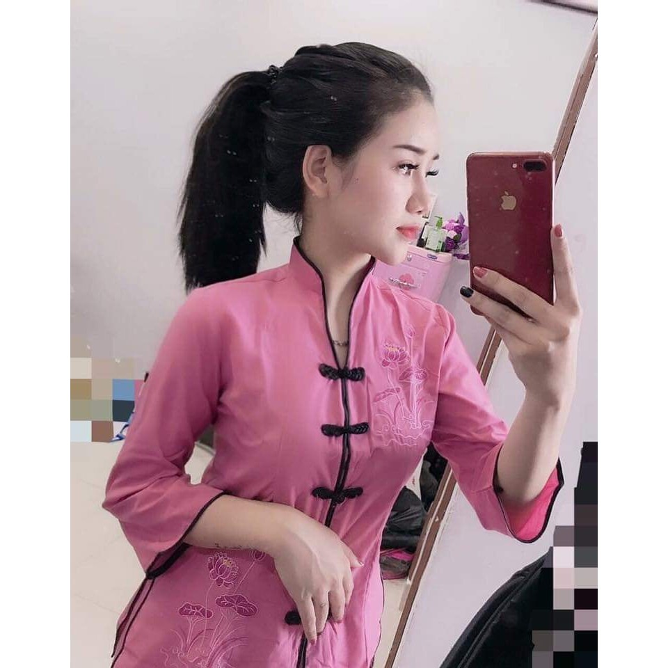 Bộ phật tử Cổ tàu thêu sen - Đồ lam đi chùa Bà Lai vải Cotton mịn giá rẻ - YuZin Store | BigBuy360 - bigbuy360.vn