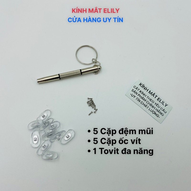 Set phụ kiện kính gồm 1 tovit, 5 đôi đệm mũi,5 đôi ốc vít