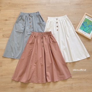 Chân váy xòe dài nút gỗ nhienvintage | AV57