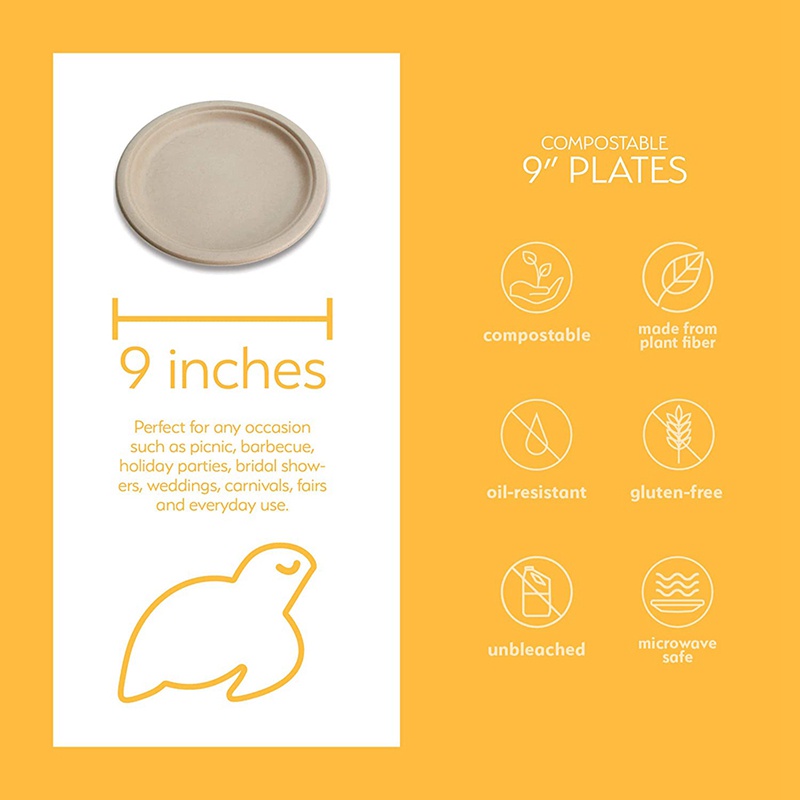 Set 50 Đĩa Giấy Dùng Một Lần 100% Thân Thiện Với Môi Trường Có Thể Phân Hủy Sinh Học