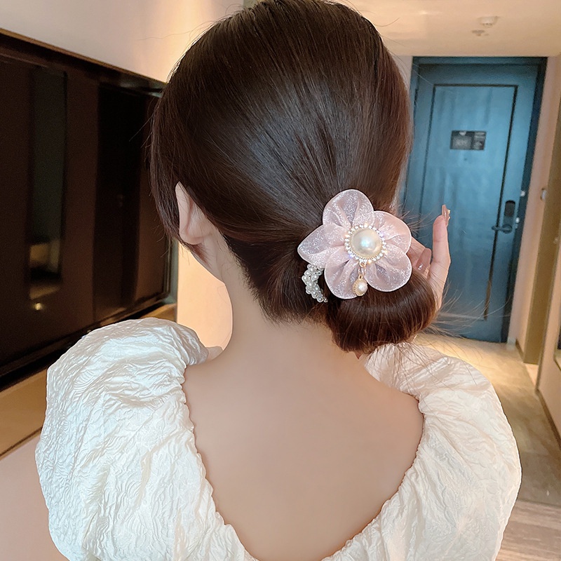 Dây Cột Tóc Đính Hoa Và Ngọc Trai Phong Cách Hàn Quốc Thời Trang Cho Nữ
