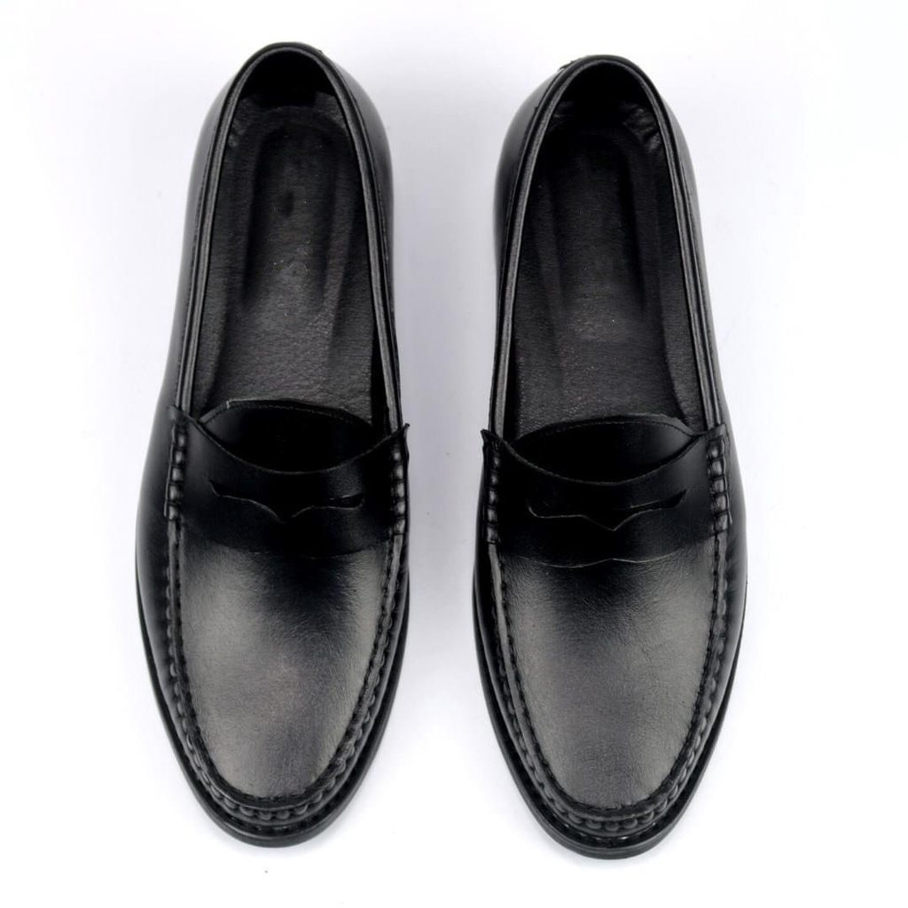 Giày Penny Loafer Black off White da bò thật tăng chiều cao