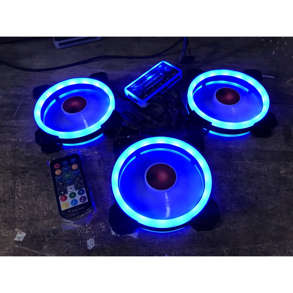 Combo Fan Coolmoon V2  Led RGB Dual Ring-Kèm Bộ Hub Và Remote