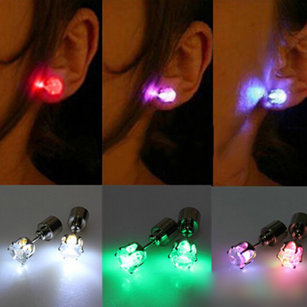 Light Up Led Stainless Steel Earrings Studs Dance for Xmas