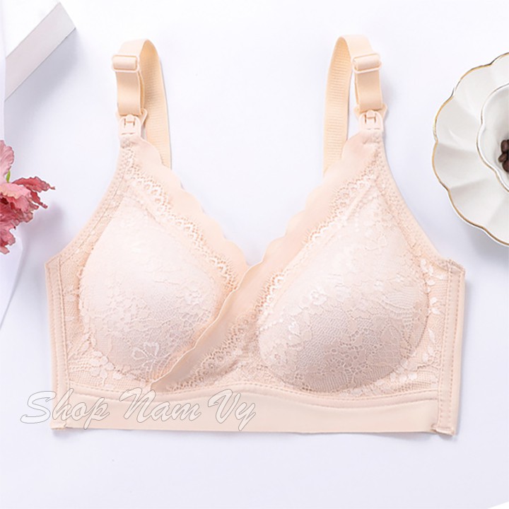 Áo lót bầu cho con bú sau sinh su đúc phối ren mịn mát