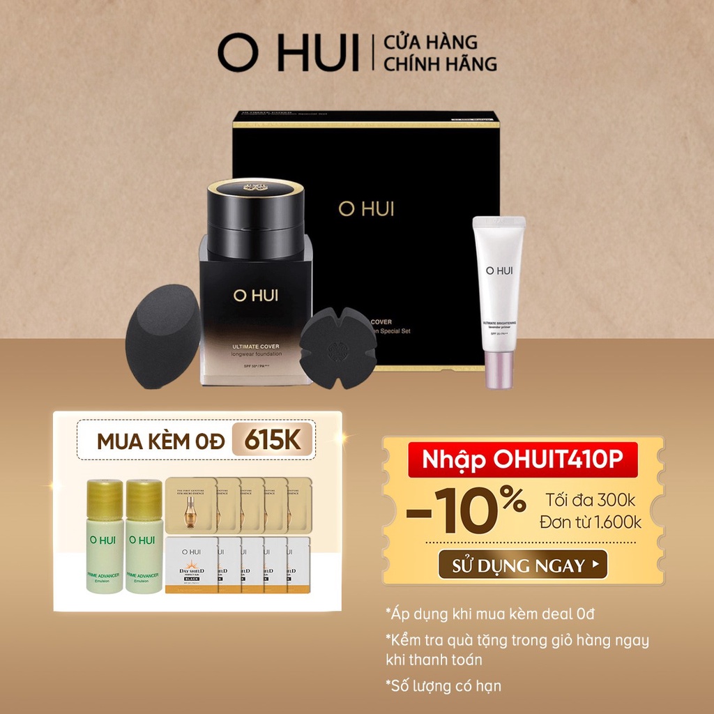 [Mã giảm 120K] Bộ Kem nền siêu che khuyết điểm da căng bóng OHUI Ultimate Cover Longwear Foundation SPF50+/PA +++
