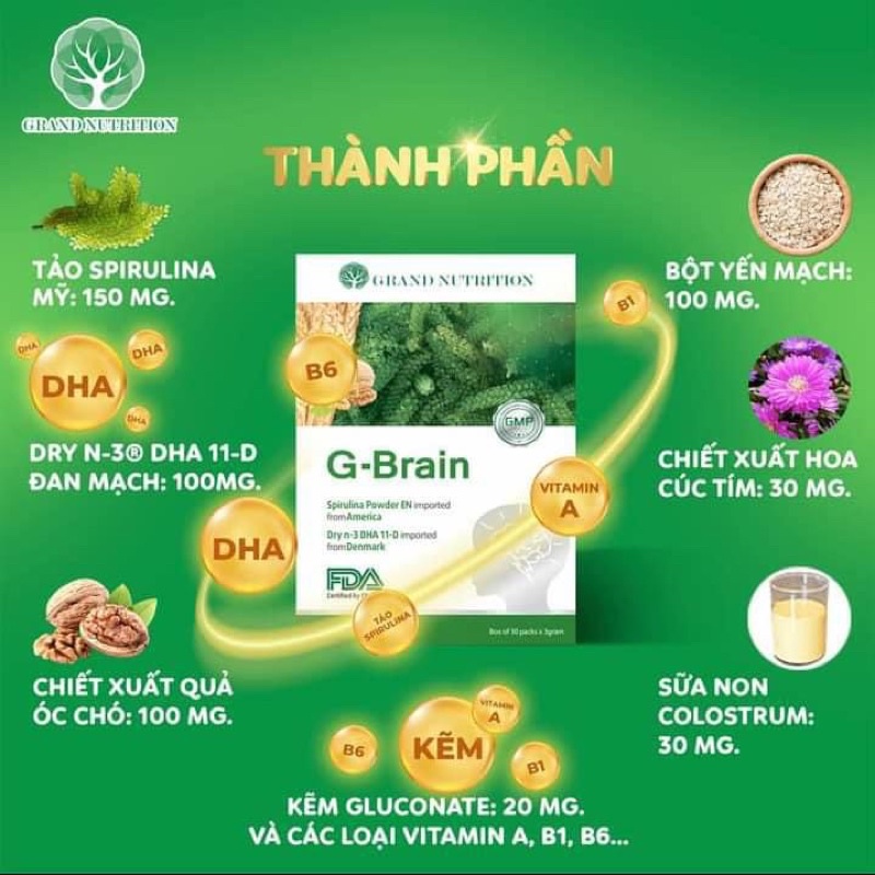 ✔️Cốm trí não gbrain hộp 30 gói.