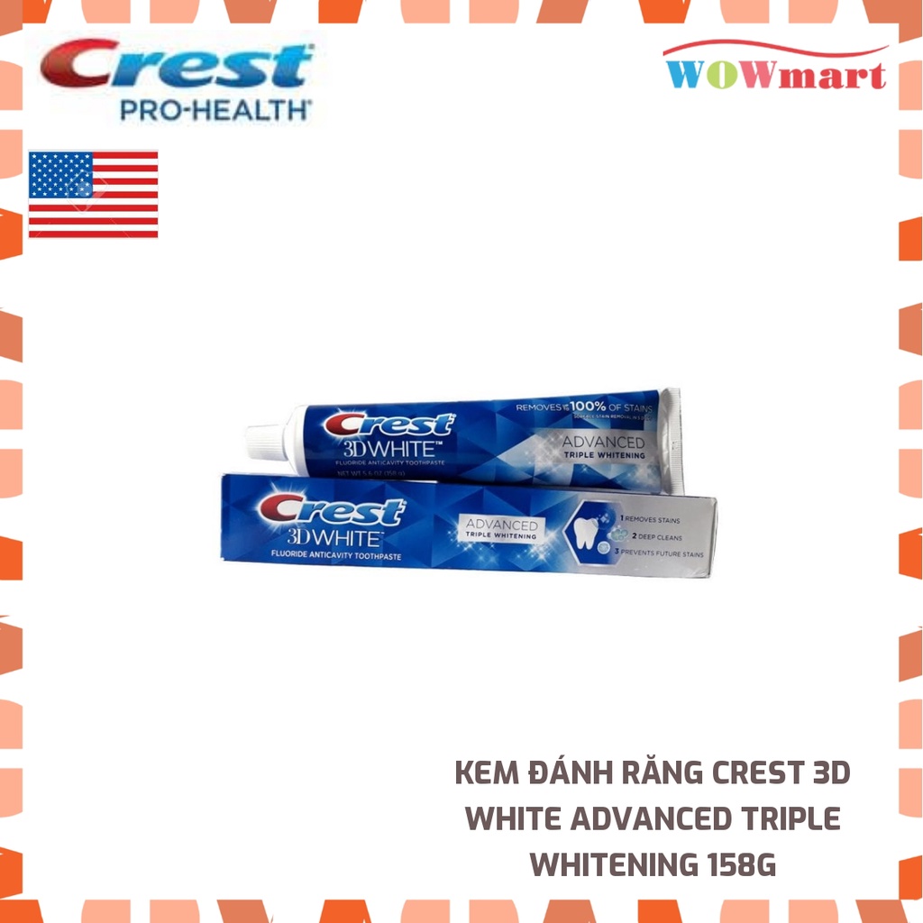 Kem đánh răng Crest 3D White Advanced Triple Whitening 158g