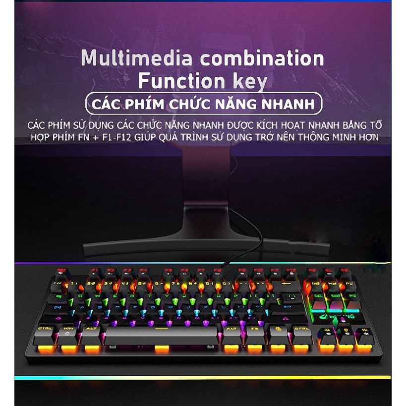Bàn Phím Cơ Blue Switch Chuyên Game RGB K2 Pro & KA800 87 Phím