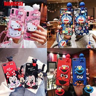 OPPO F11 Pro F9 Realme 2 Pro U1 F7 Case + Lanyard + Holder Doraemon Mickey Minnie Sesame Street Hello Kitty Cover