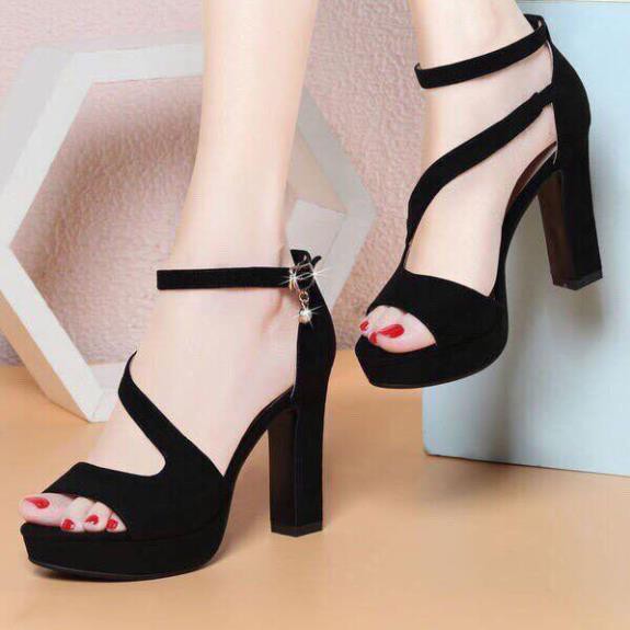 Giày cao gót 10cm đế đúp gót vuông chéo hông