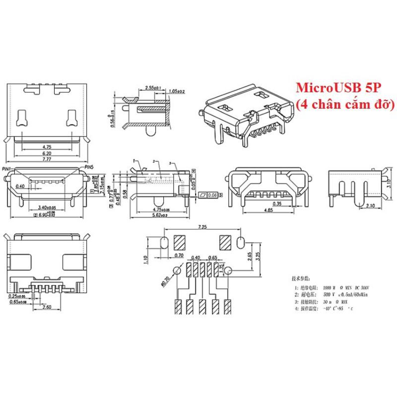 Cổng Micro USB 5P SMD chân dán mạ vàng 1 chiếc