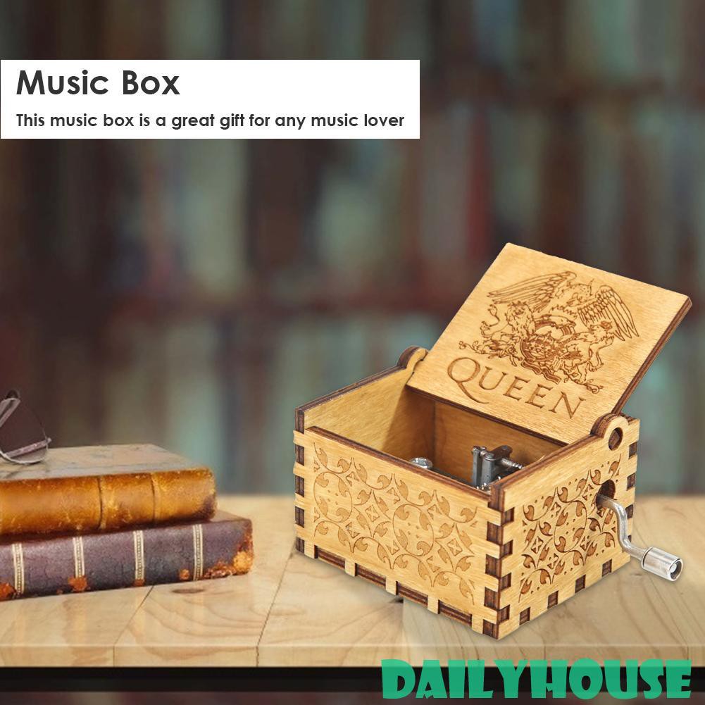 ◈New◈Retro Hand Cranked Wood Music Box Party Xmas Gift Household Decor Ornament