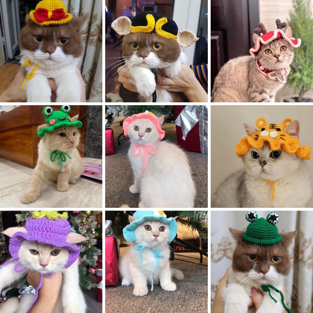 NÓN LEN HANDMADE NHIỀU MẪU CHO MÈO, CÚN SIÊU CUTE