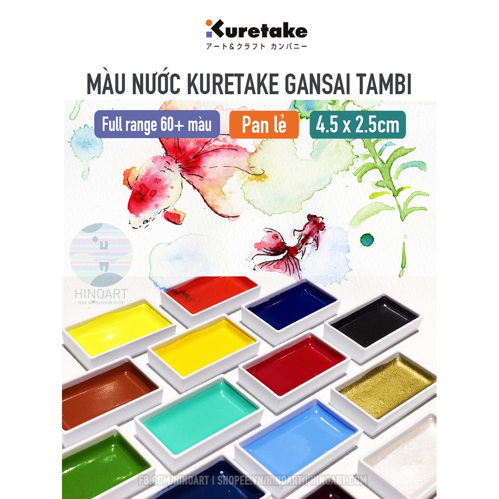 Pan lẻ màu nước Kuretake Gansai Tambi watecolor - 4.5 x 2.5cm 18 màu