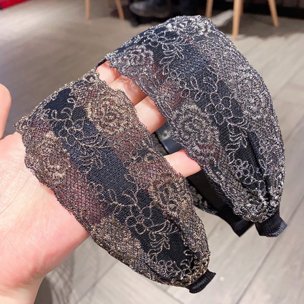 Băng đô vải lụa phối ren thêu họa tiết hoa phong cách vintage Hàn Quốc thời trang cho nữ