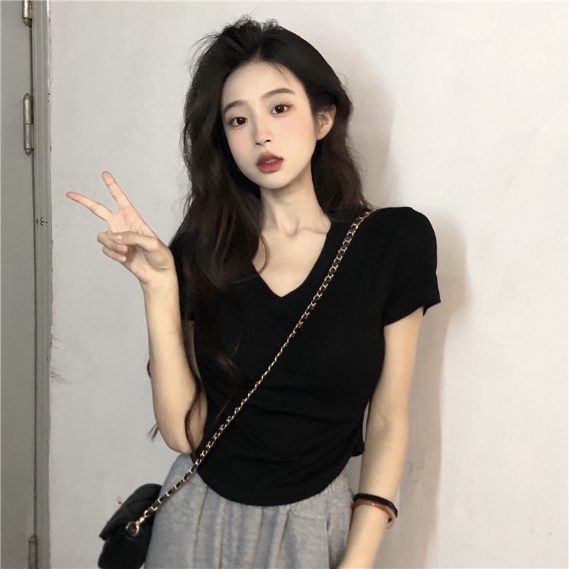 COZOK Áo Thun Tay Ngắn Cổ Chữ V Dáng Ôm Thời Trang Trẻ Trung