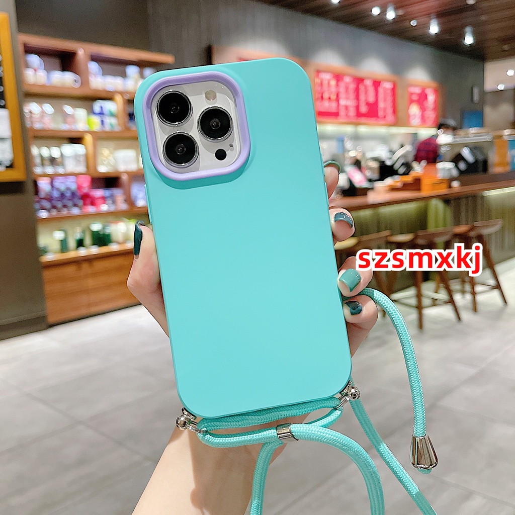 Ốp Điện Thoại Silicone Lỏng Ba Trong Một + Dây Đeo Cho Iphone 11 12 13 14Pro Max XR X XS 7 8 Plus