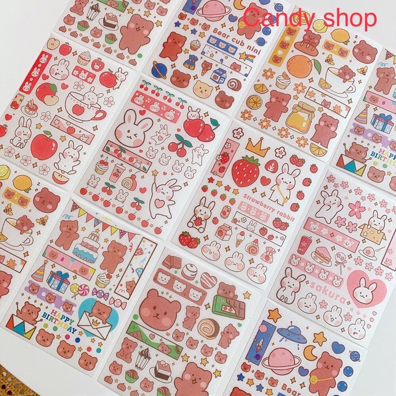 Sticker trang trí cô gái, gấu, thỏ nhiều mẫu lẻ tấm