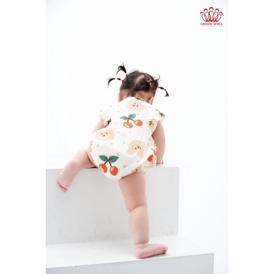 Đồ Bộ Sơ Sinh Bé Gái Chính Hãng CrownSpace Họa Tiết Trái Anh Đào CKGS2911302 - Thoáng Mát,Thấm Hút Mồ Hôi - Size 1 đến 7