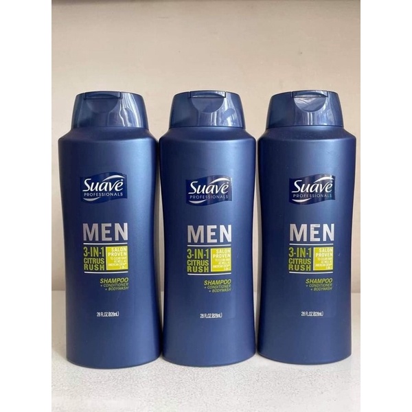 (Hàng Mỹ)Dầu Gội - Sữa Tắm Suave 3 in 1 Cho Nam Sạch Toàn Thân 828ml