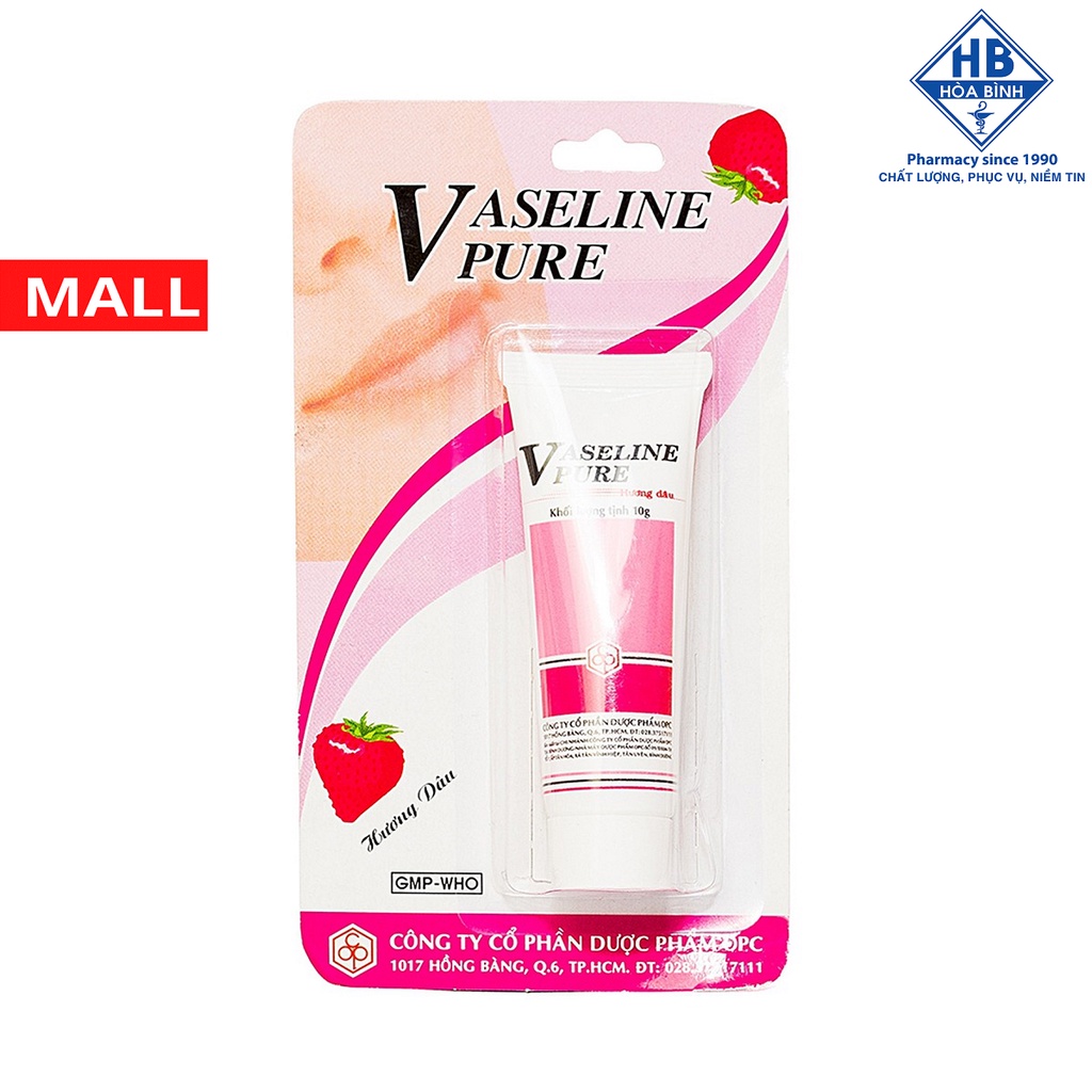 VASELINE PURE Kem dưỡng ẩm hương dâu phòng nứt môi, nứt da bàn chân, bàn tay 10G