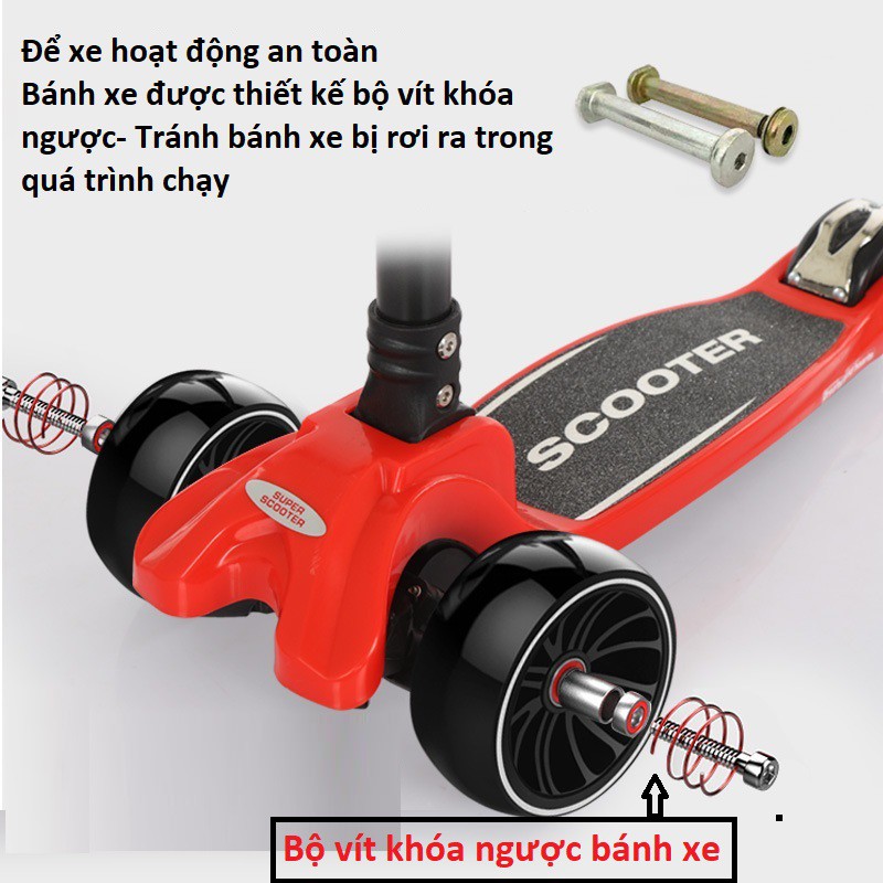 Xe trượt Scooter 3 bánh cao cấp cho bé từ 2 - 10 tuổi gấp gọn, bánh to phát sáng