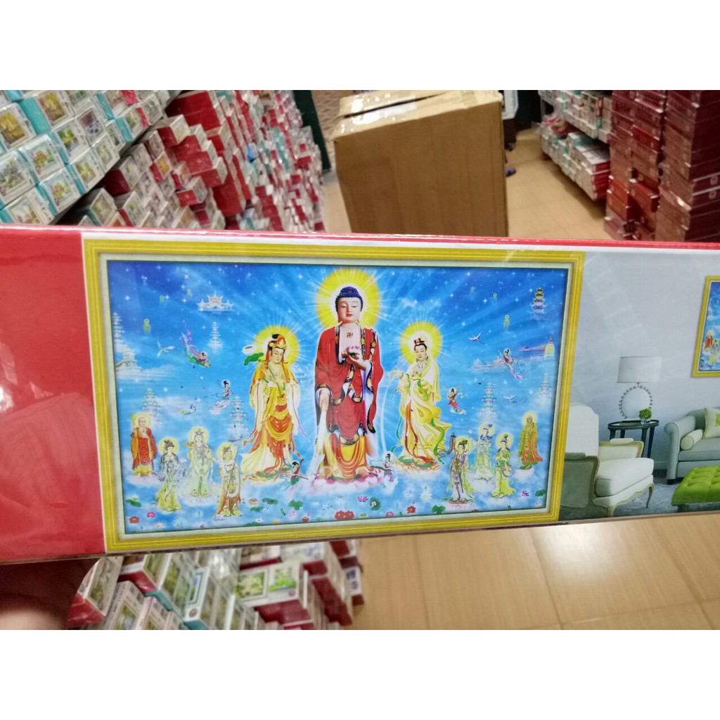 tranh đính đá cao cấp tây phương tam thánh kt 130x80cm