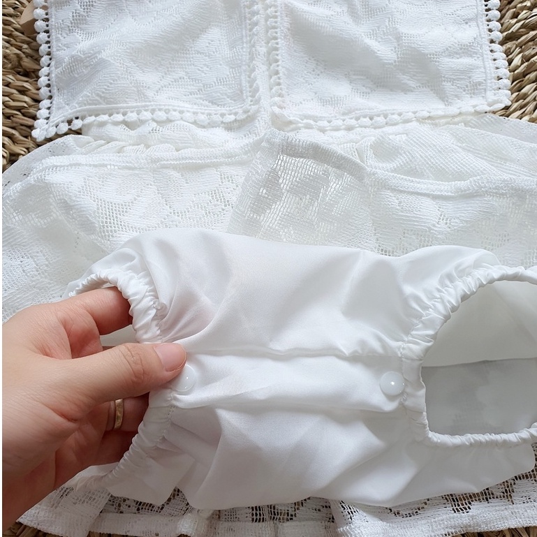Body váy công chúa cho bé gái sơ sinh RIOKIDS, quần áo đầy tháng, thôi nôi ren hoa trắng BD73