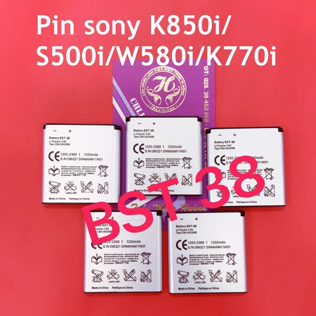 Pin sony K850i - S500i - w580i - k770i kí hiệu trên pin BET38