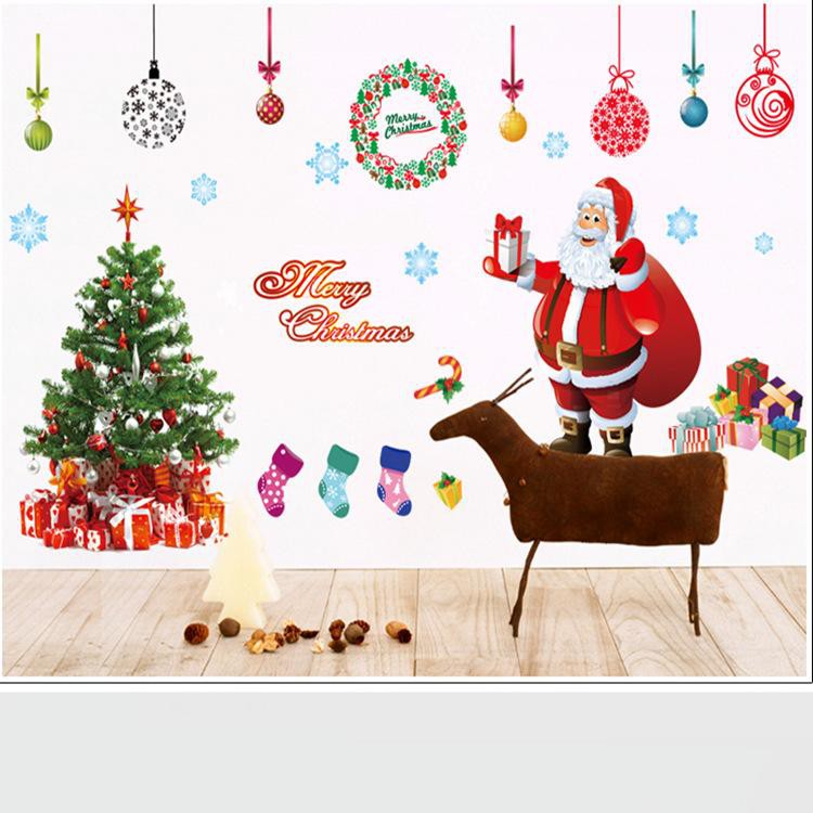 [Size lớn] Decal trang trí giáng sinh -AY226AB Decal Giáng Sinh Noel Cây thông Ông già Noel Vòng nguyệt quế