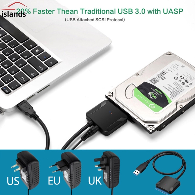Dây cáp chuyển đổi USB 3.0 sang Sata kèm Adapter chuyển đổi nguồn điện AC 12v 2A