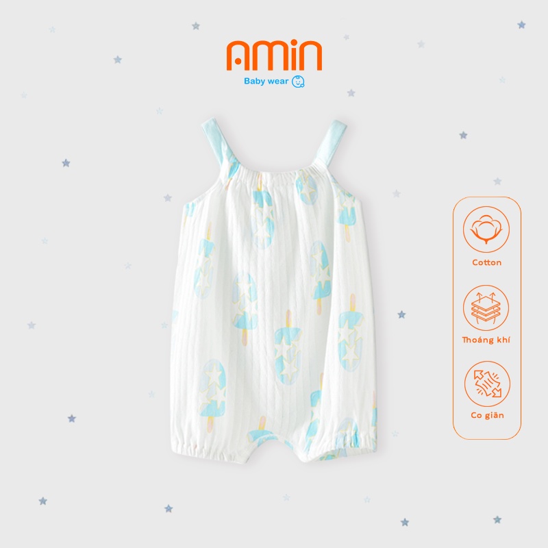 Romper hai dây bé gái sơ sinh, body đùi chất cotton họa tiết dễ thương
