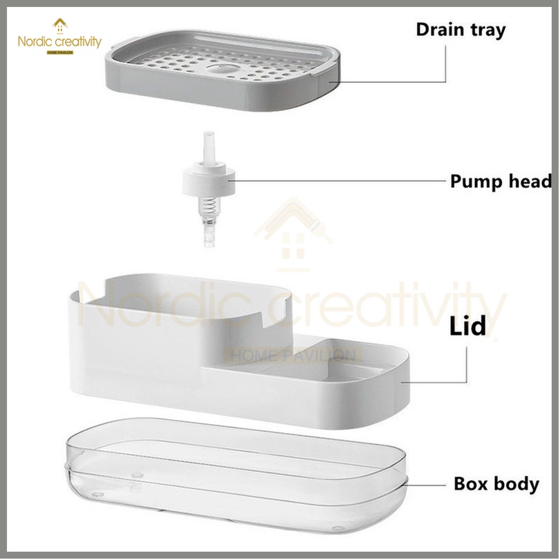 Hộp đựng dầu rửa bát 3 in1 thông minh Tặng kèm rẻ rửa bát Hộp đựng nước rửa bát nhấn Giá đỡ hộp xốp / Dụng cụ nhà bếp