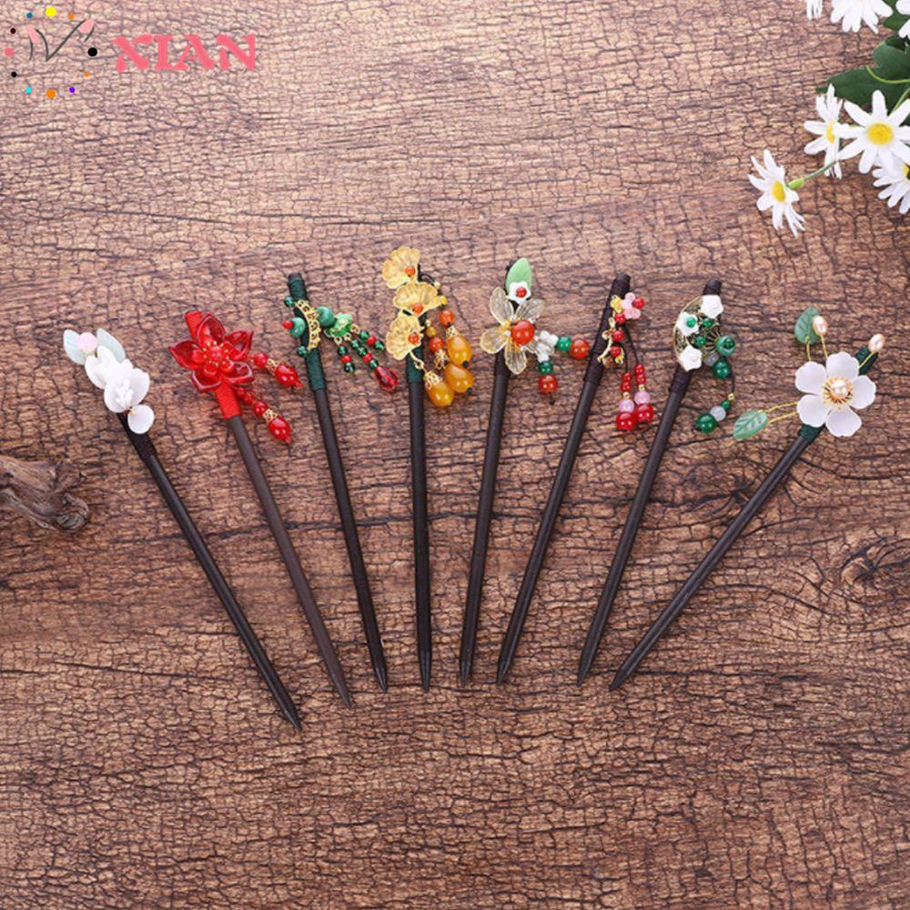 Trâm Cài Tóc Bằng Gỗ Mun Phối Tua Rua Phong Cách Cổ Điển Thời Trang Cho Nữ