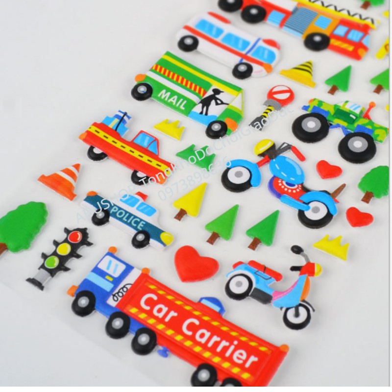 Sticker Hình Dán Không Thấm Nước -  Decan dán 3D nổi nhiều hình dạng vỉ gần 70 hình/ vỉ A196