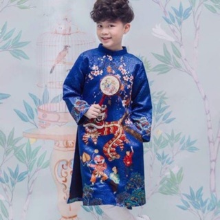 ÁO DÀI GẤM KỲ LÂN CHO BÉ TRAI 12-35kg