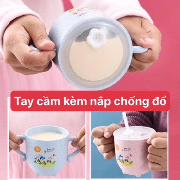 AD324 CỐC LÚA MẠCH UỐNG NƯỚC  CHO BÉ CÓ TAY CẦM, ỐNG HÚT VÀ NẮP CHỐNG TRÀN TIỆN DỤNG