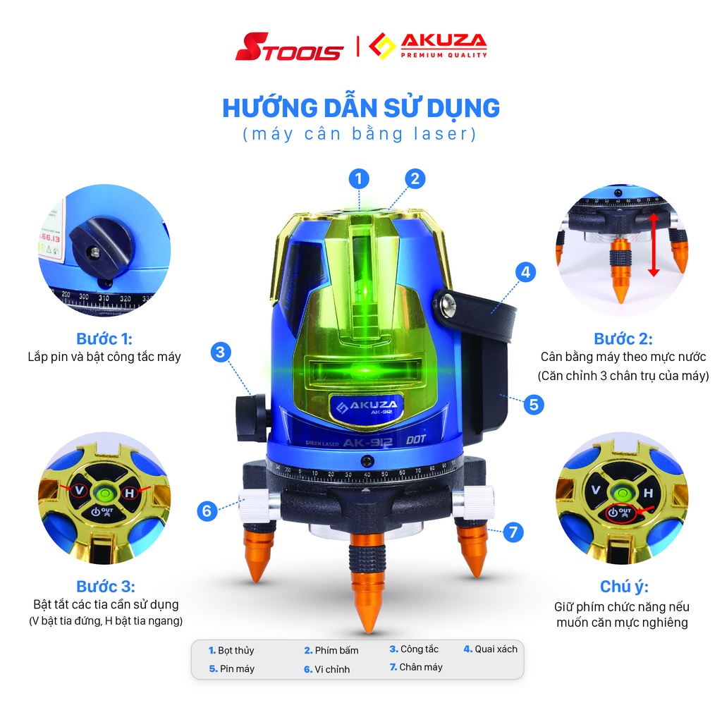 Máy cân bằng laser AKUZA AK 912 5 tia xanh